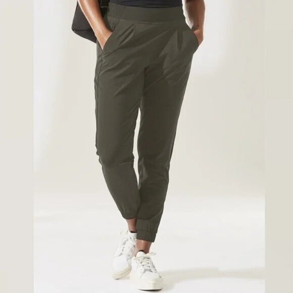 Athleta Brooklyn Textured Lined Jogger Mountain Olive- Women's Size 8 - Picture 1 of 14
